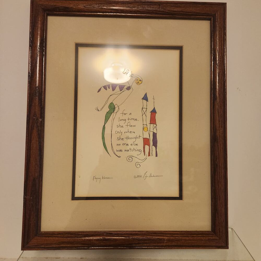 Story People "Flying Woman" Brian Andreas Signed 1993 Print 16x12.5